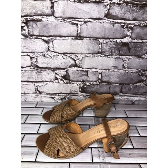 Mariella Brown Leather Woven Cross AnkleStrap Heel Sandals Women Sz 7.5M US/38EU - Picture 8 of 16